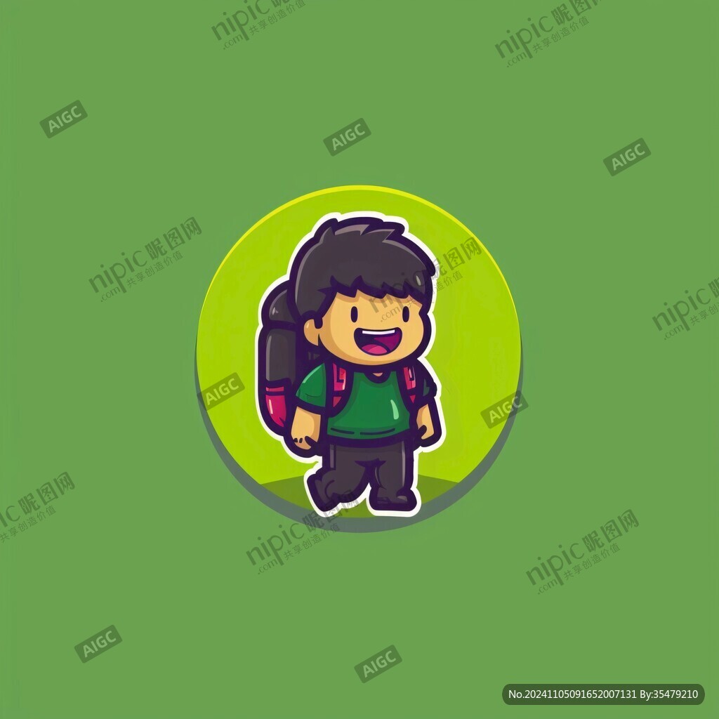 背着书包的卡通男孩