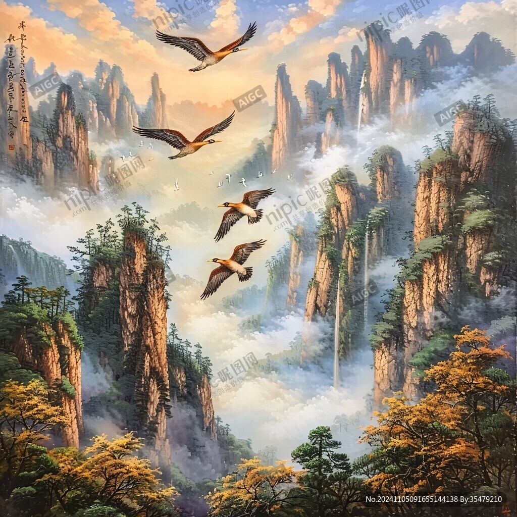 迎客松壁画挂画壁纸