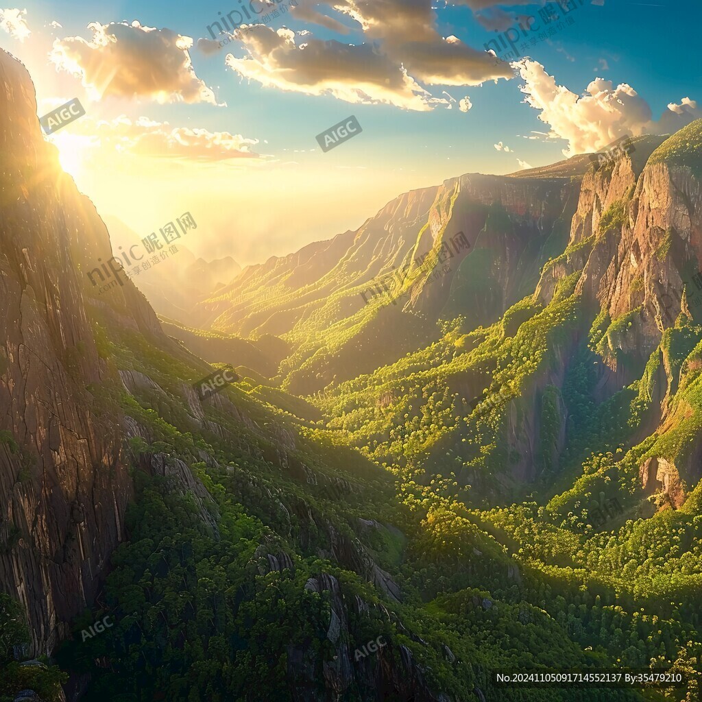 壮美大山日出全景