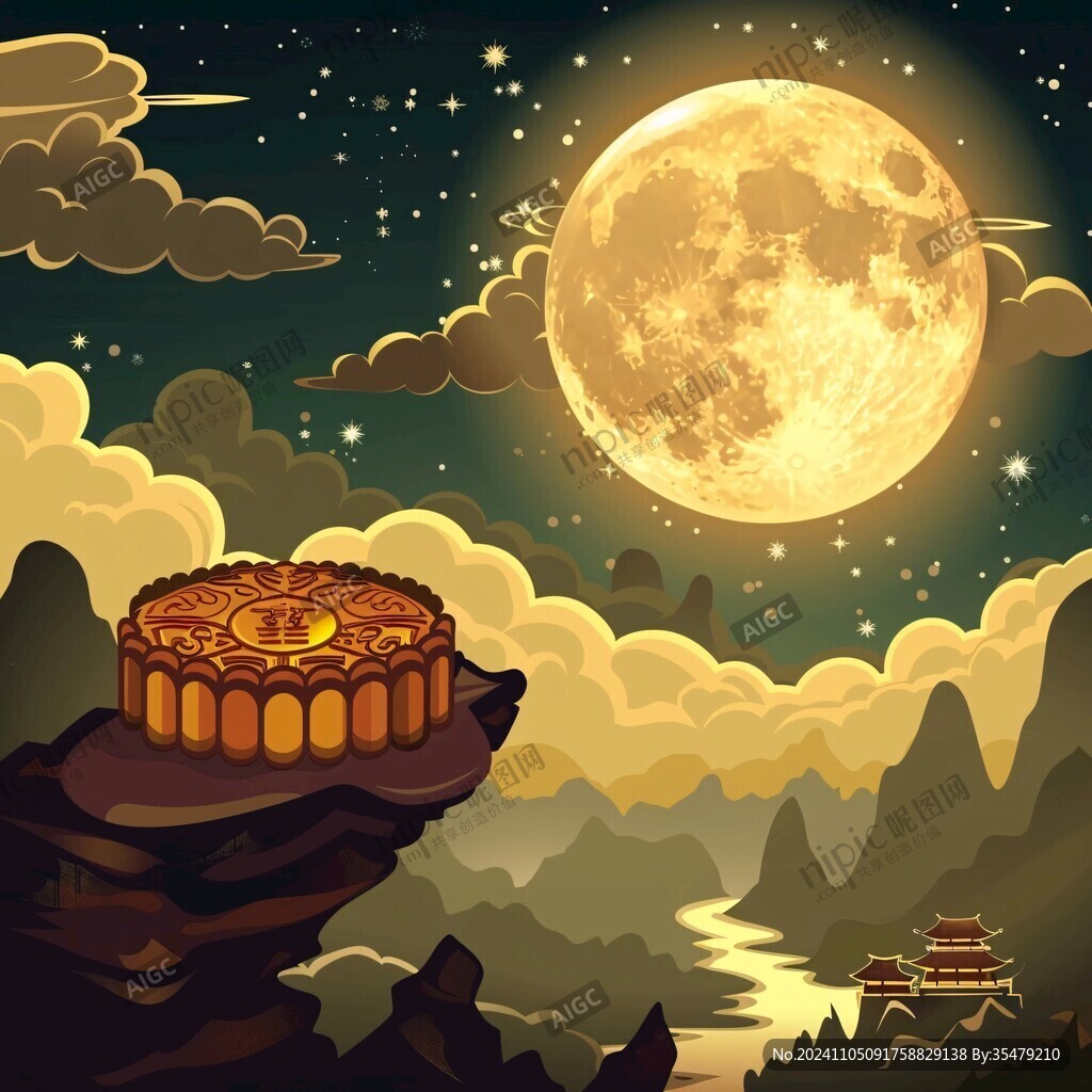 虎溪夜月景点插画