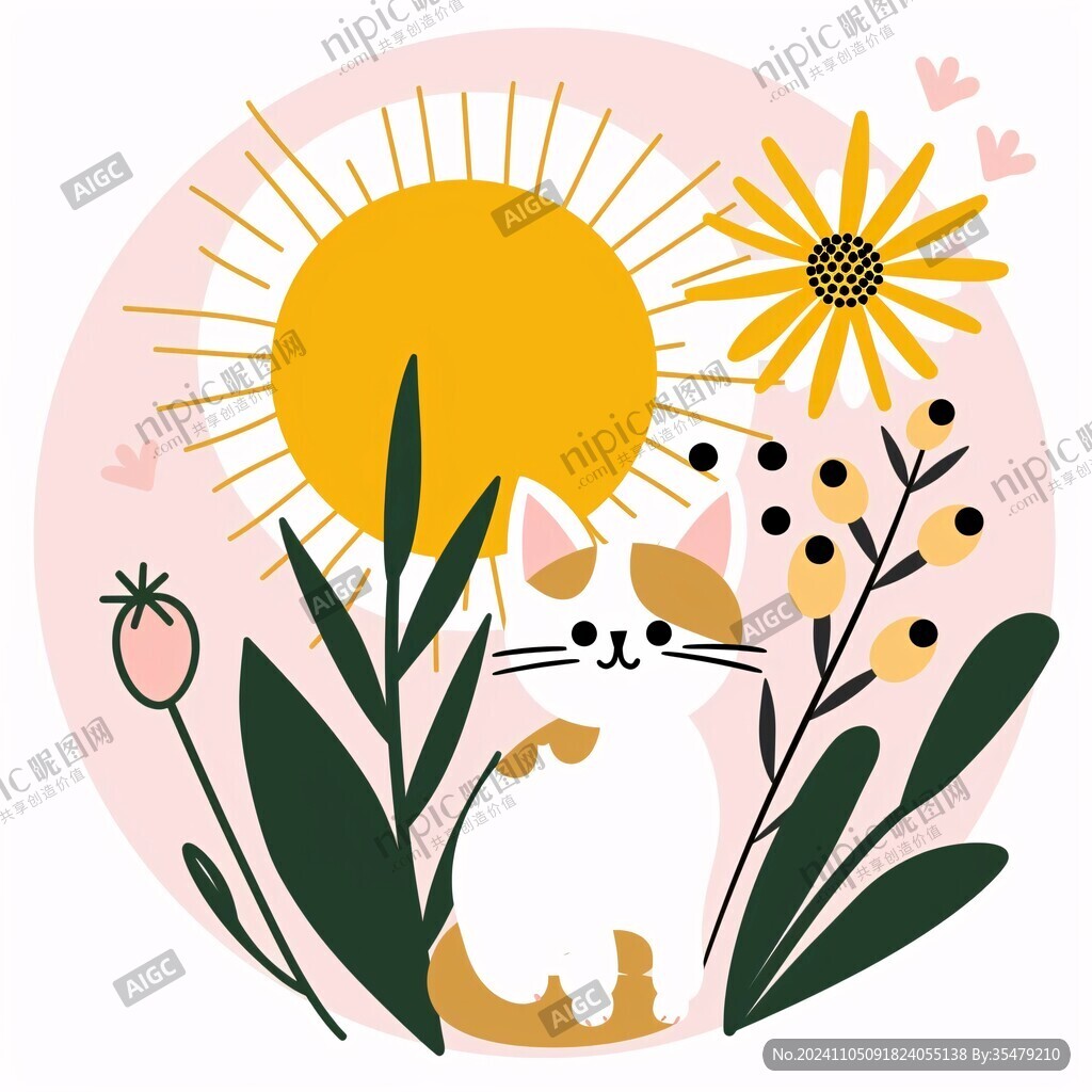 晒太阳的猫插画