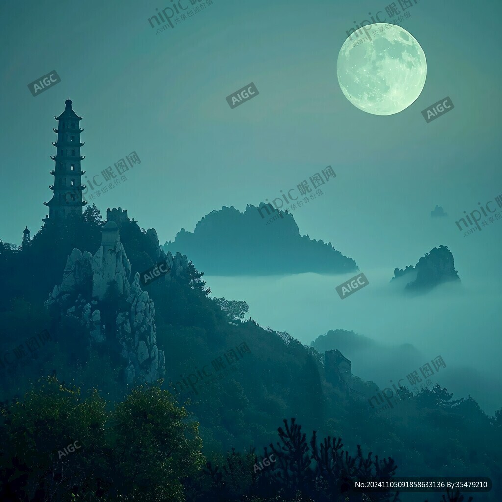 明月照塔楼