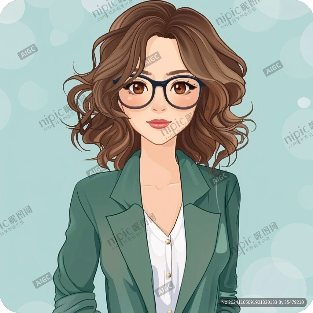 插画人物戴眼镜女孩