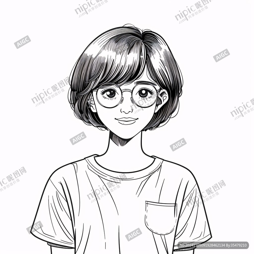 短发女孩线稿