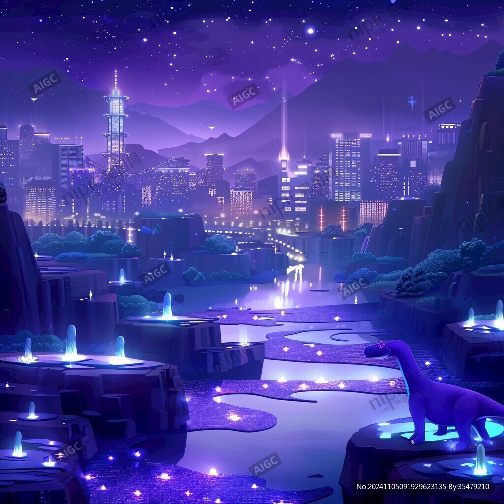梦幻夜景插画
