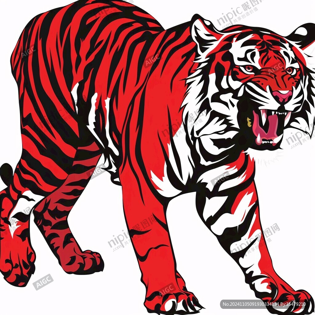 老虎插画威猛咆哮