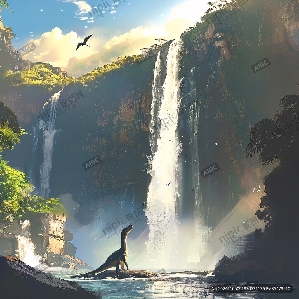手绘恐龙场景图
