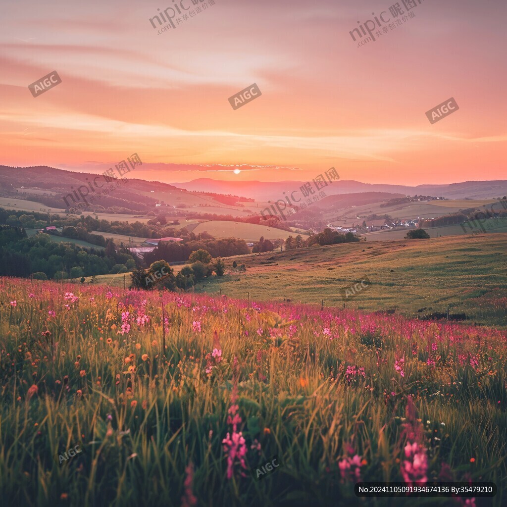 唯美夕阳花海