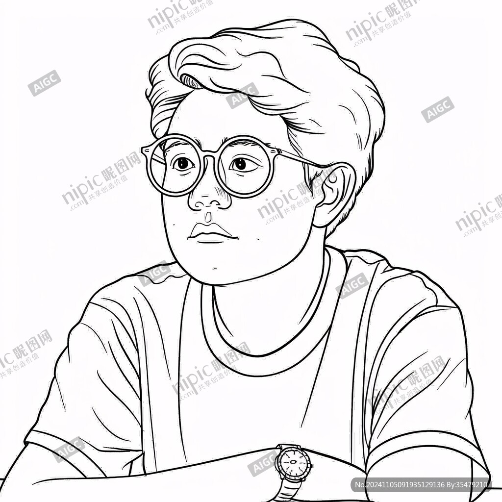 眼镜男子线条图