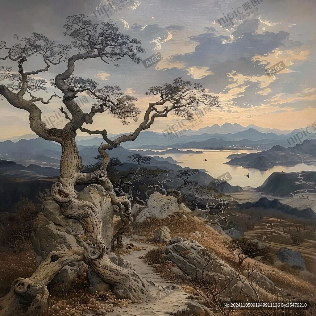 迎客松油画
