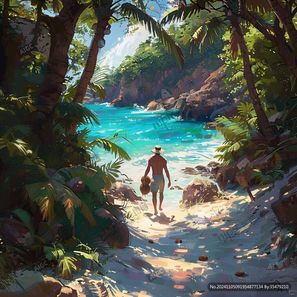海滩漫步插画