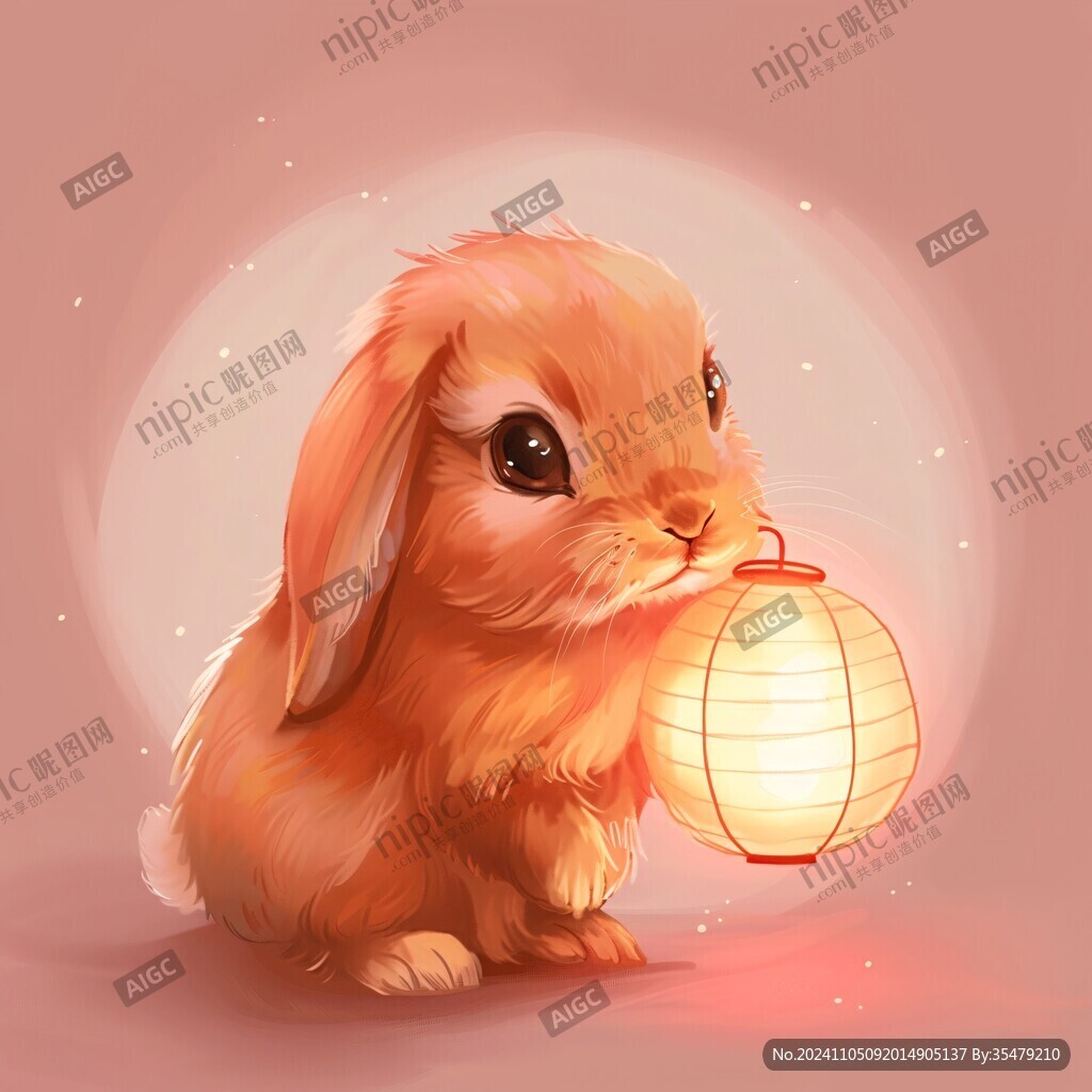 抱灯笼的兔子元素