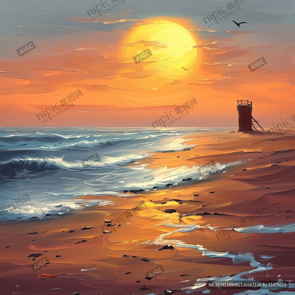 海边落日插画