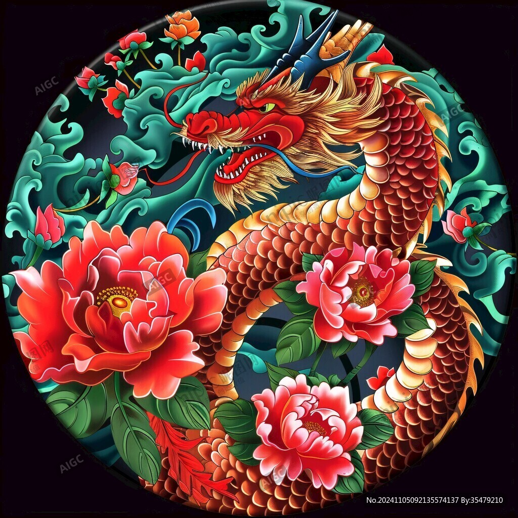 国潮龙圆形印花