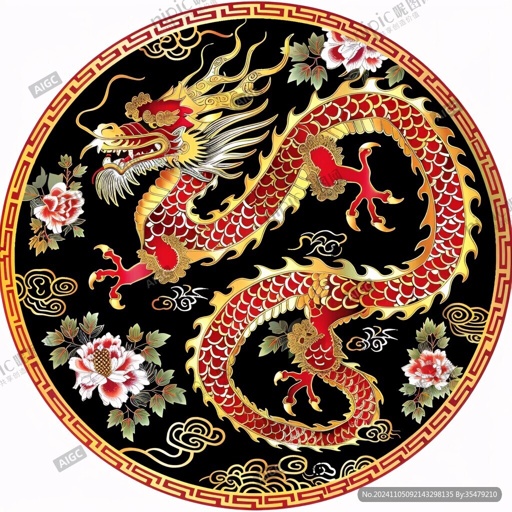 国潮龙圆形印花