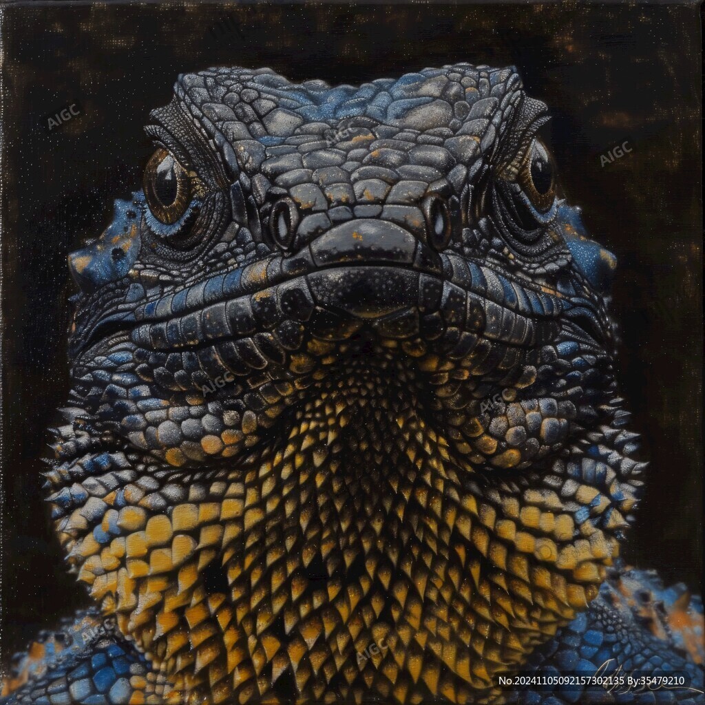 爬行动物油画