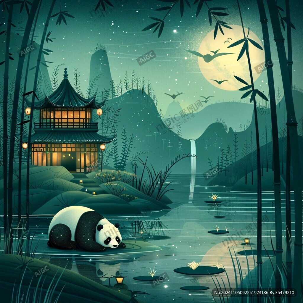竹子熊猫ip形象插画