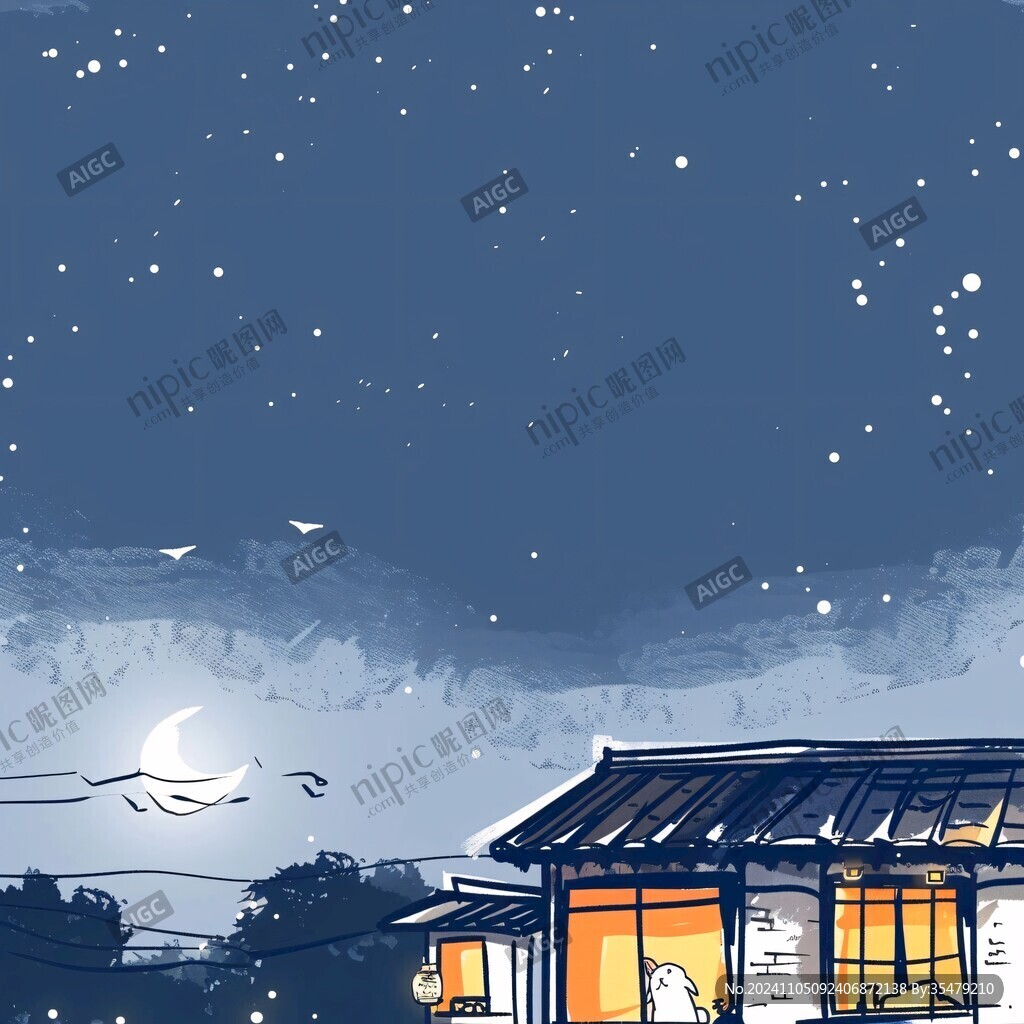 夜晚手绘插画背景