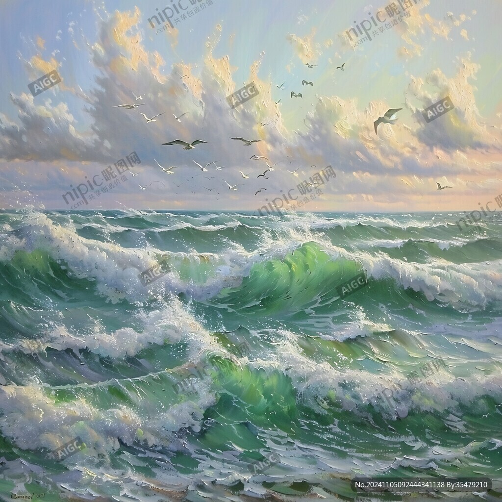 油画大海