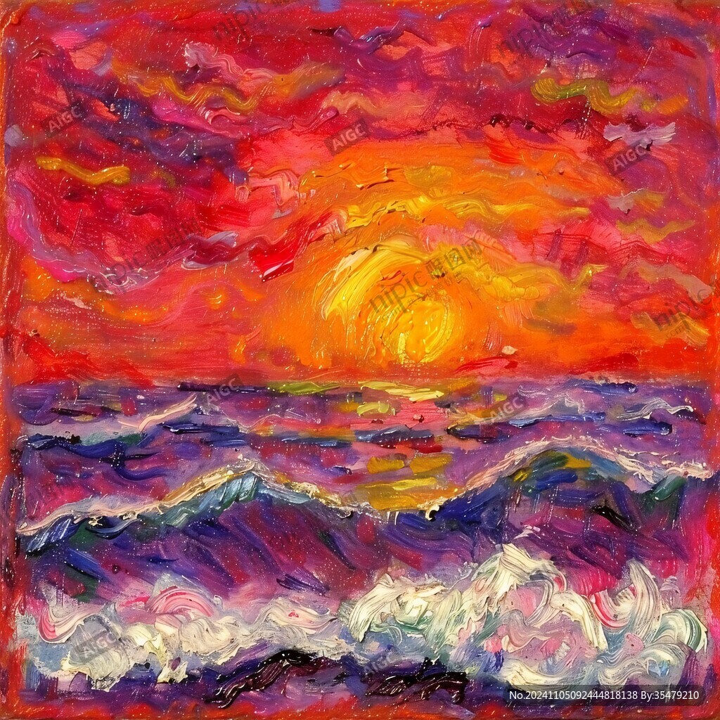 日落手绘油画