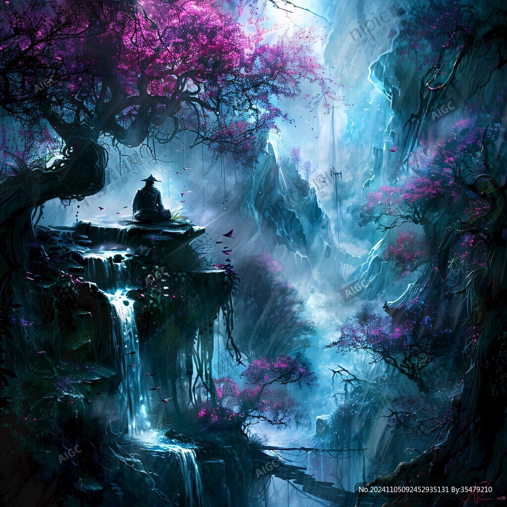 桃花源记古风山水插画