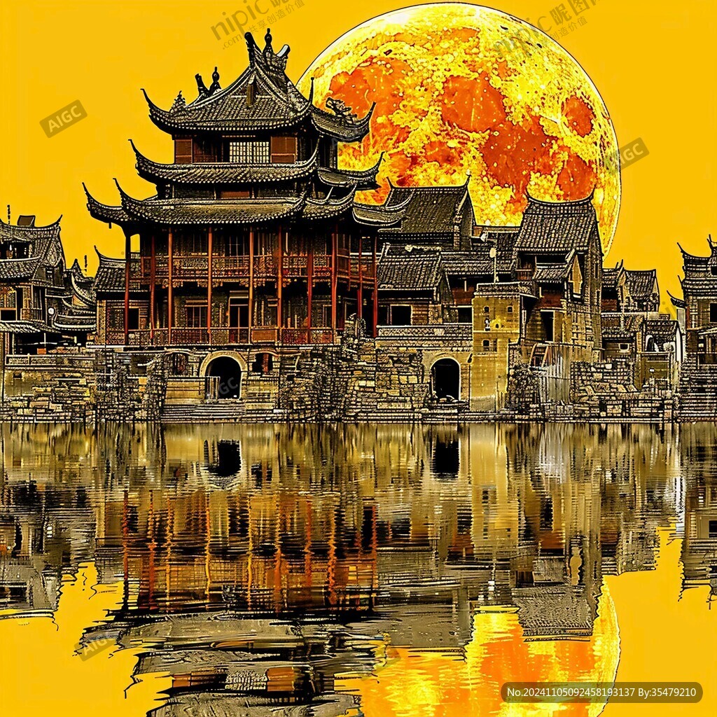 金色质感建筑中国风