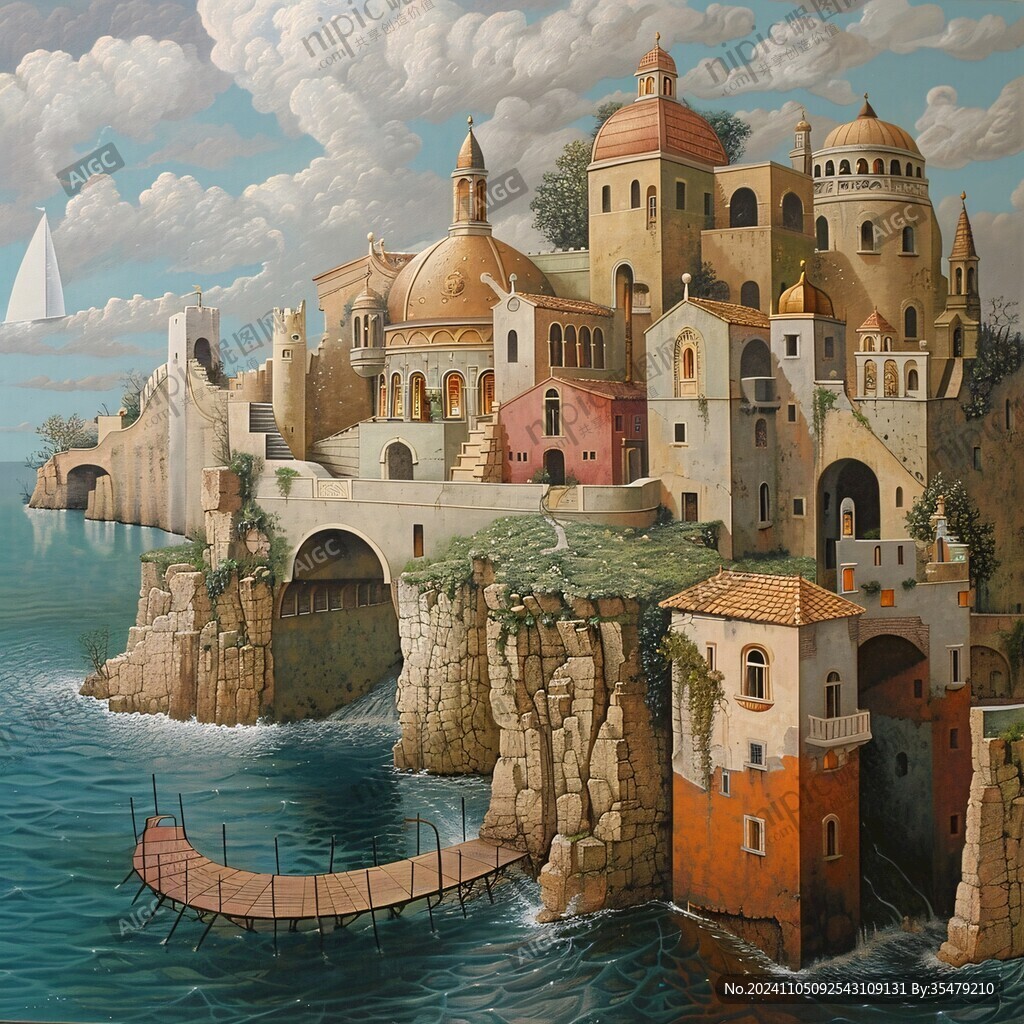 手绘地中海油画