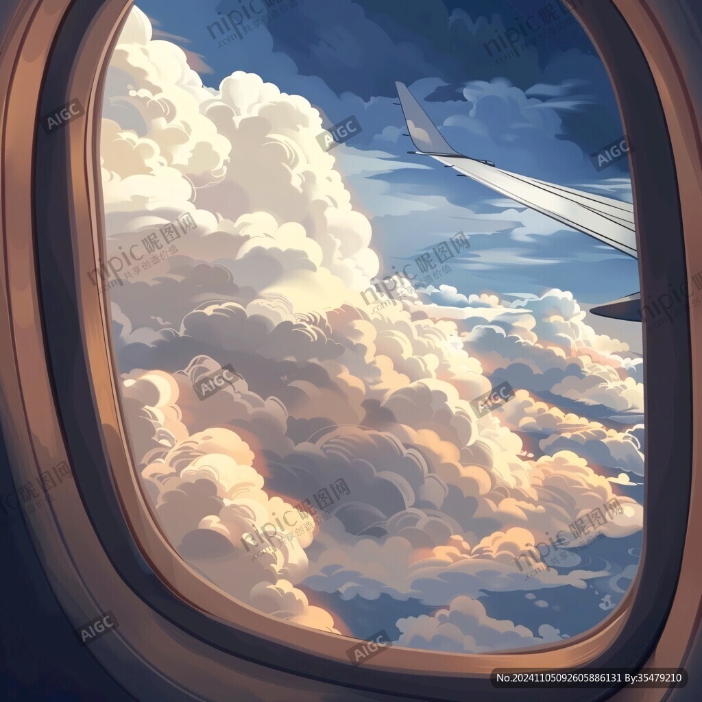 机舱窗户白云