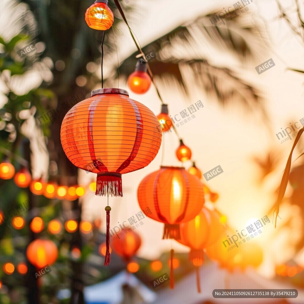 夕阳下红灯笼