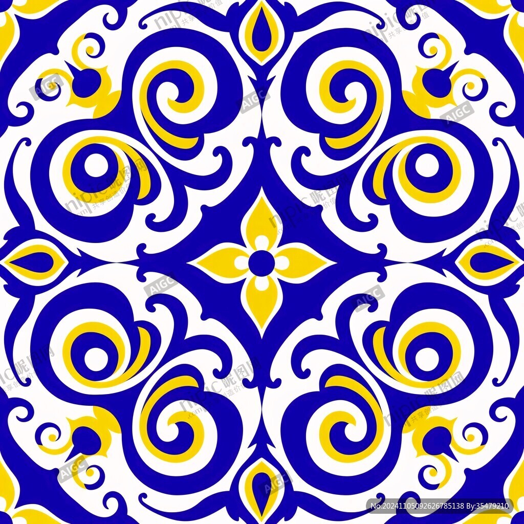 蓝色印花古典图案