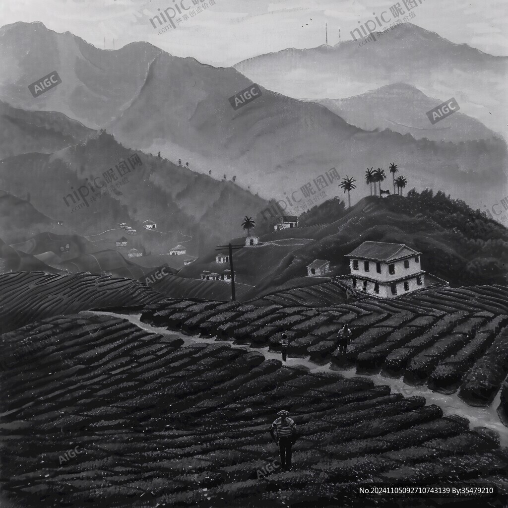 铜版画风格采茶