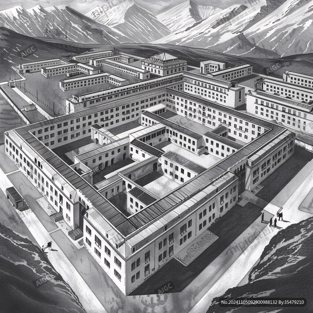 青藏地区城市建筑插画