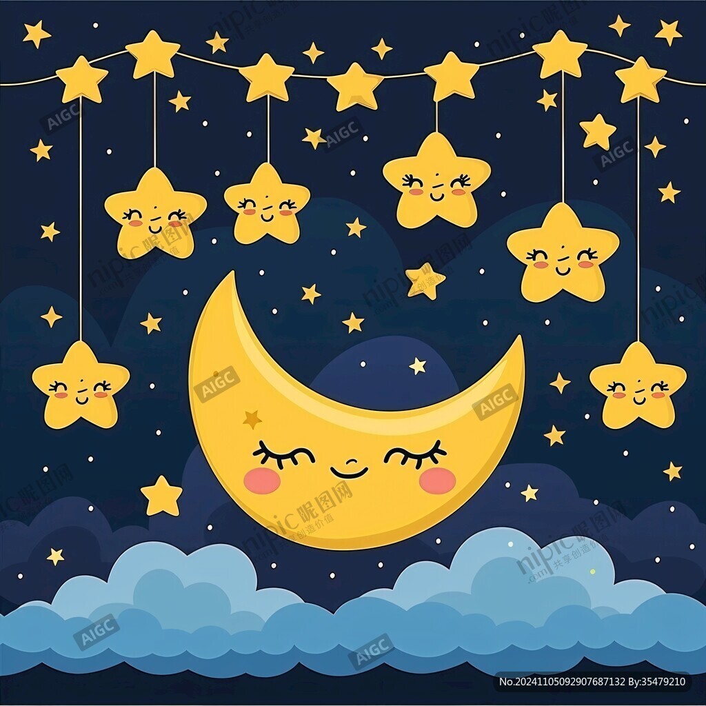 卡通月亮星空图案