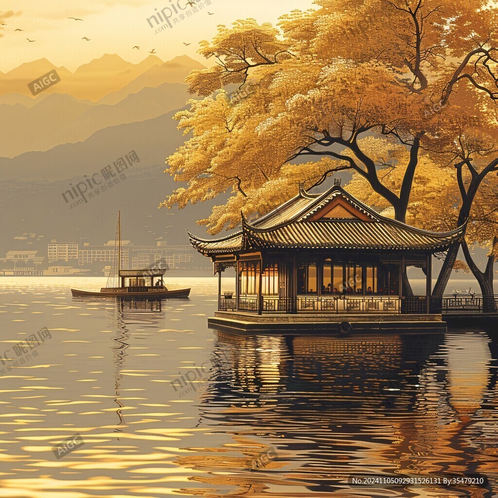 湖心亭插画