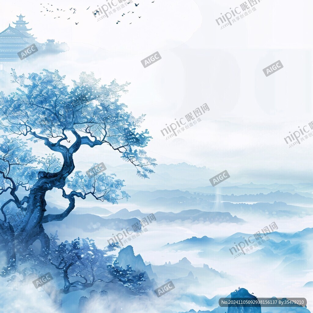 迎客松松树禅意山水