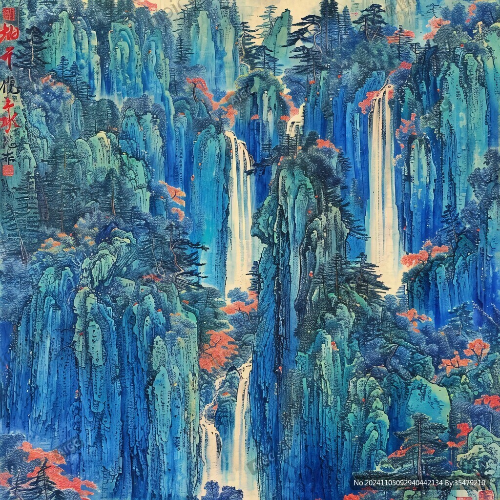 秋山飞瀑图