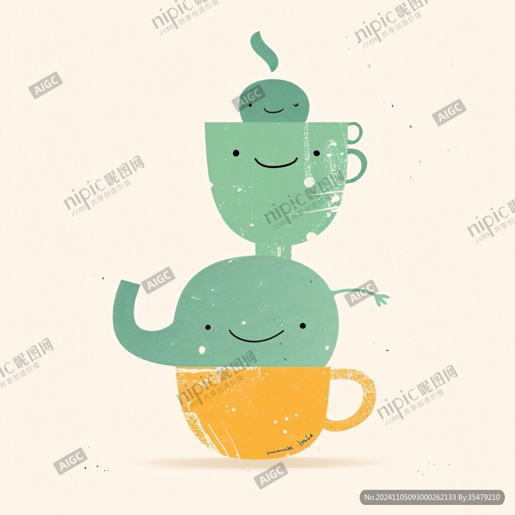 童趣茶杯插画