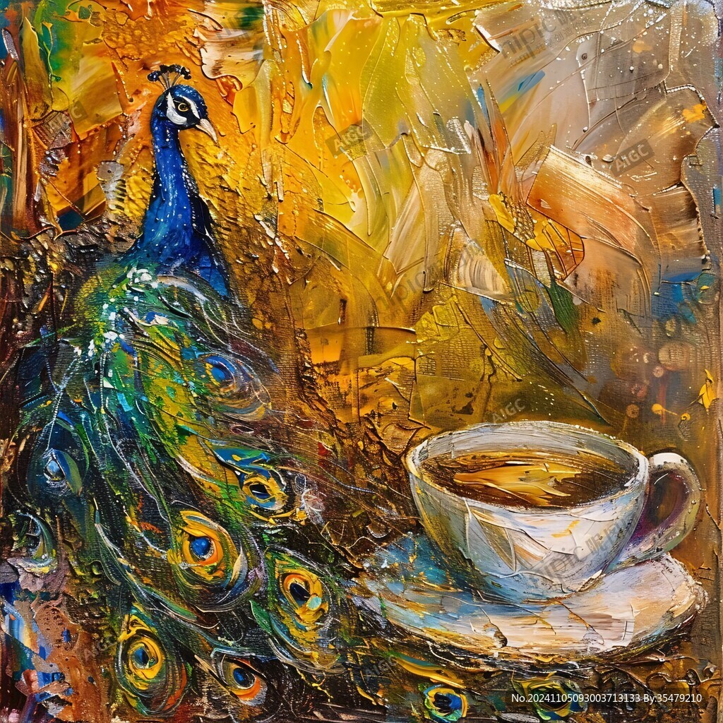 孔雀油画