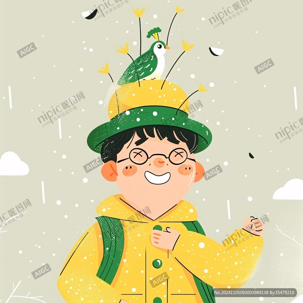 男孩撑伞插画