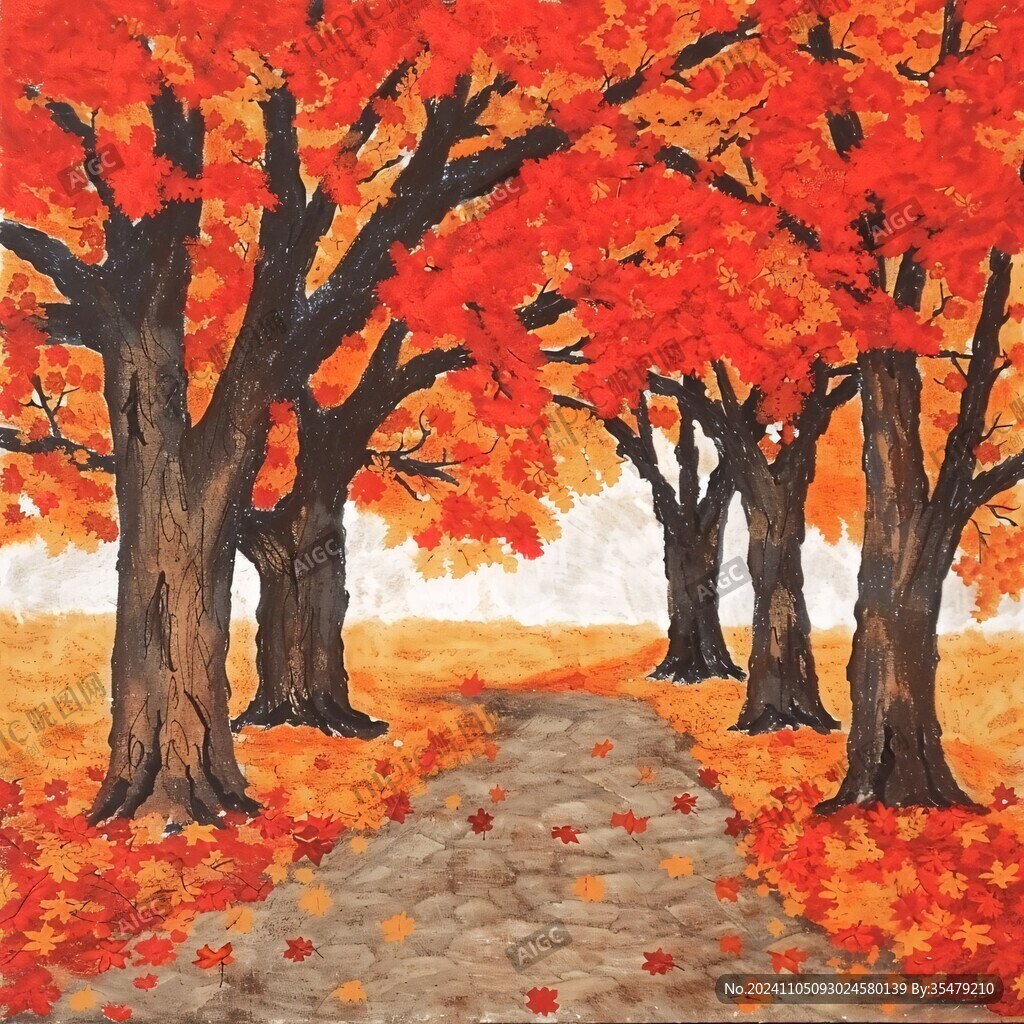 秋景水粉画