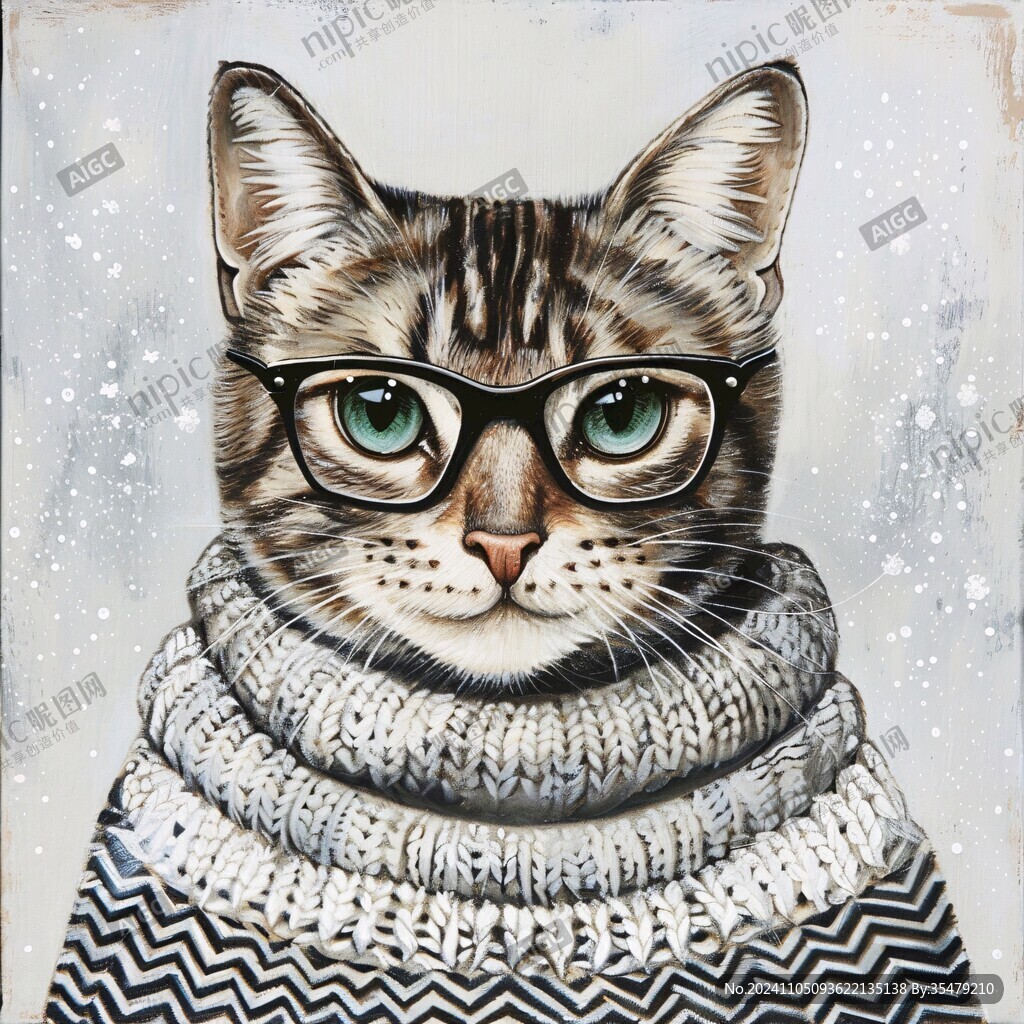 手绘大眼萌猫咪装饰画