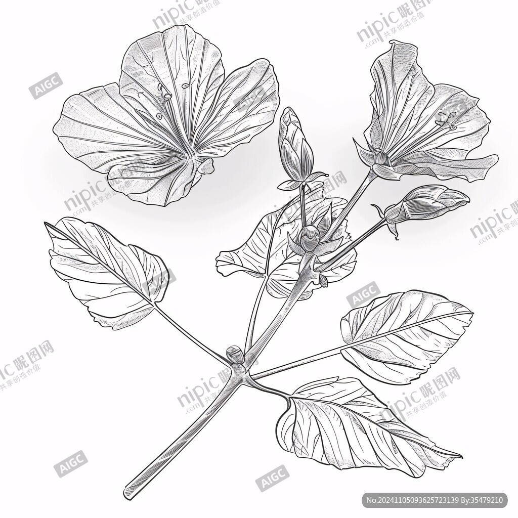 虎耳草线稿白描