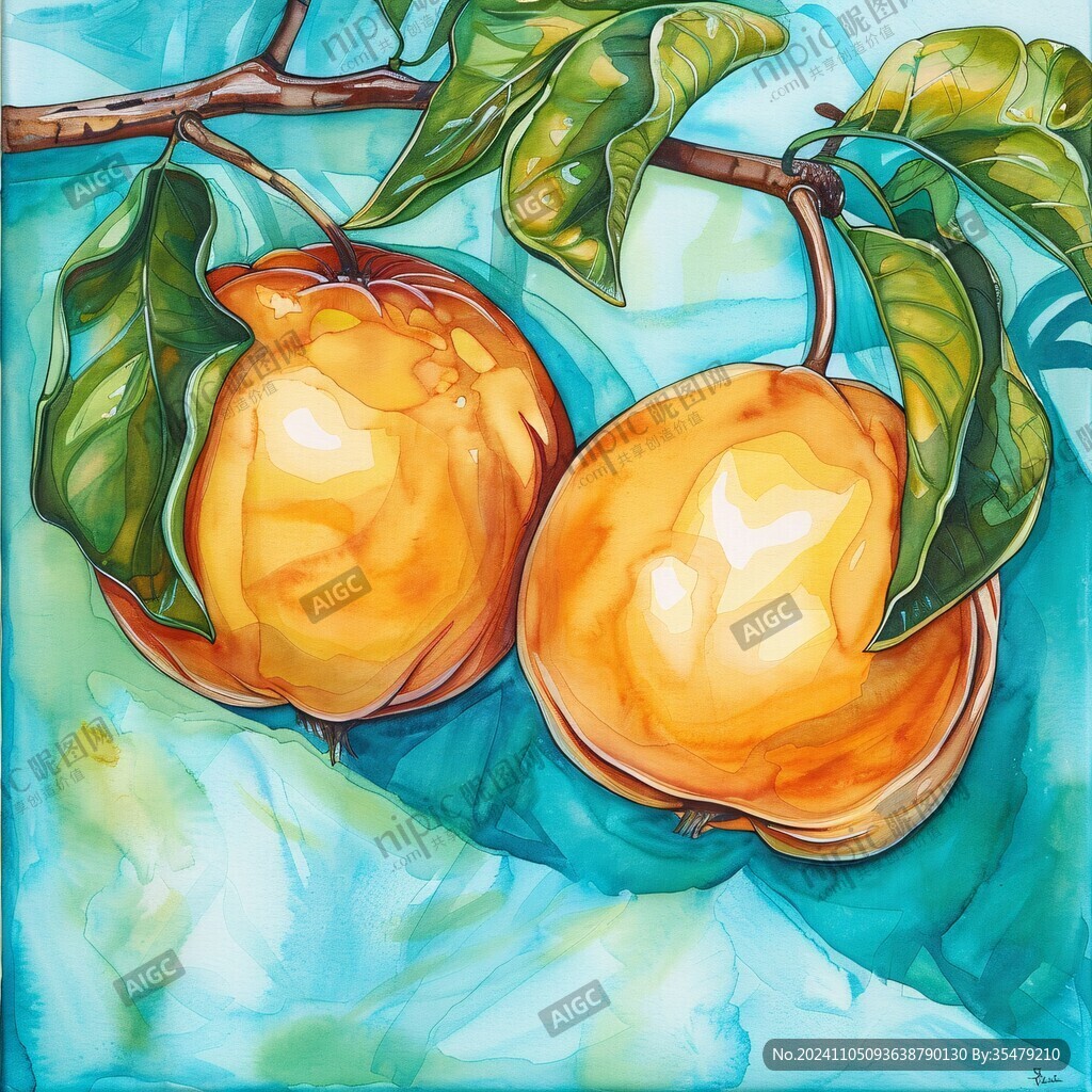柿子插画客厅挂画
