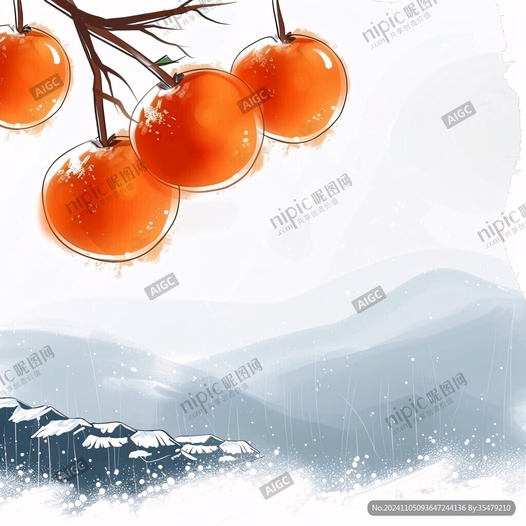 冻柿子雪花冰插画