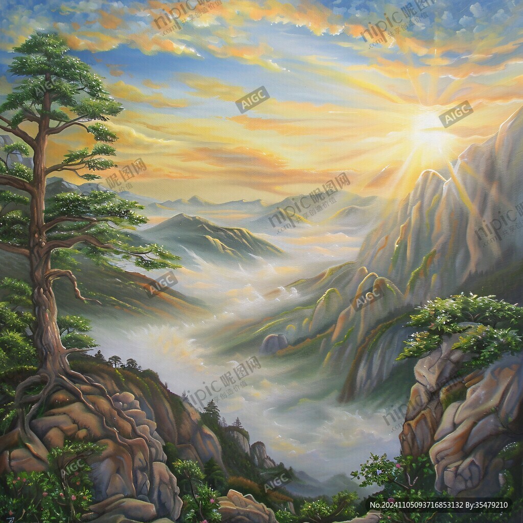 迎客松油画
