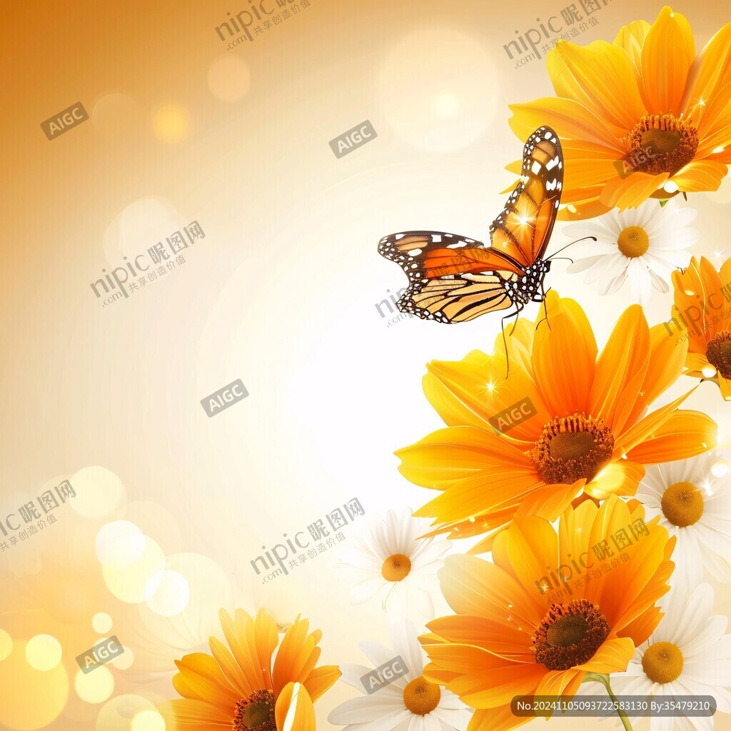蝶恋花橙色蝴蝶背景