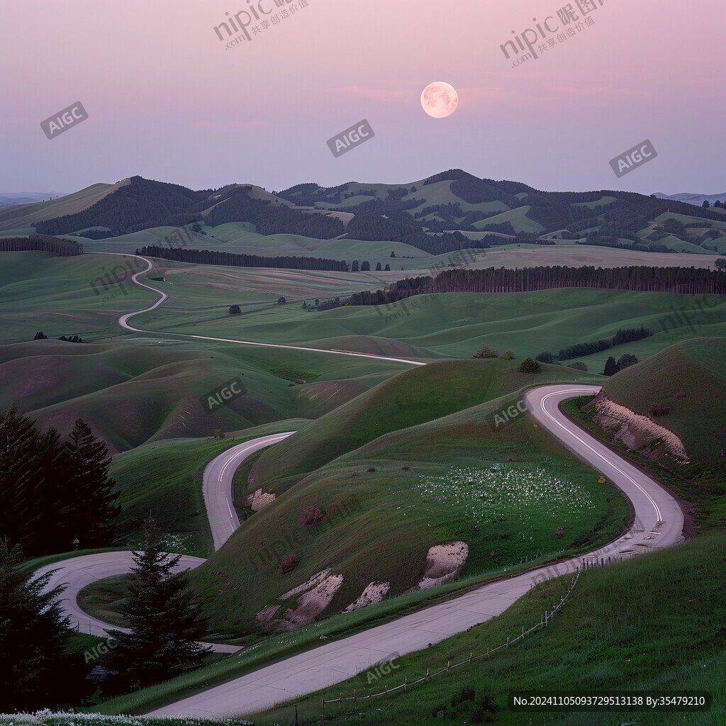 草原山路黄昏