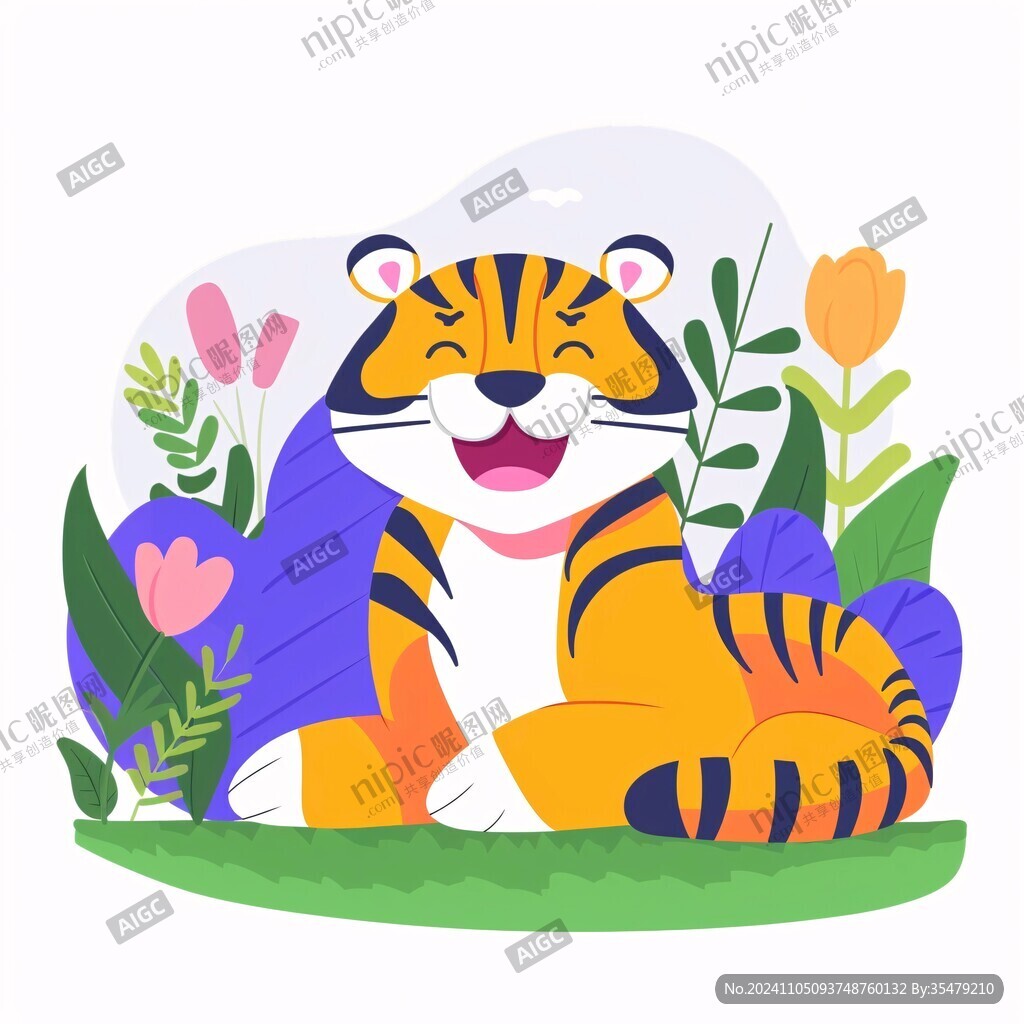 老虎扁平插画