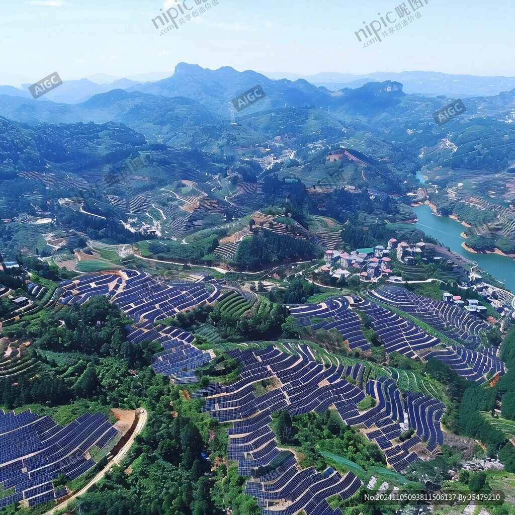 山坡上的光伏发电基地