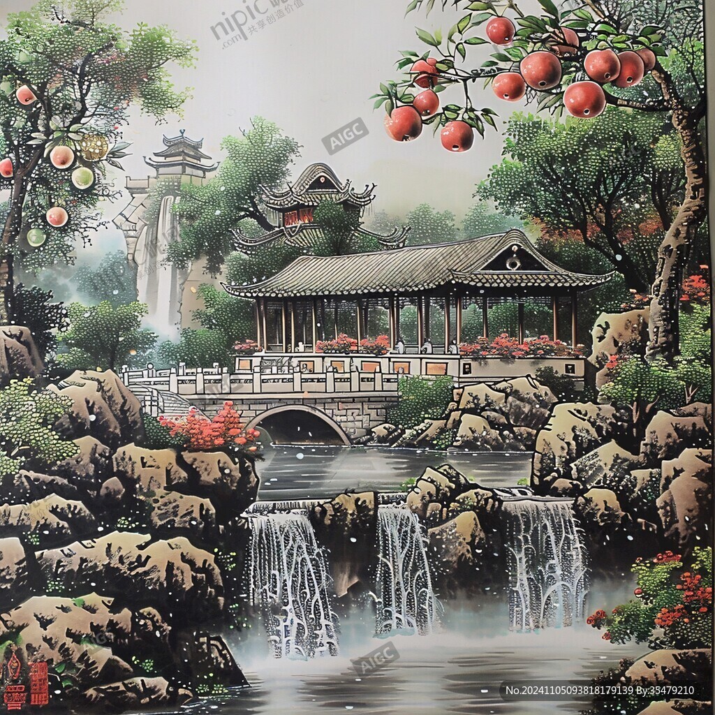 山水楼阁亭台墙画